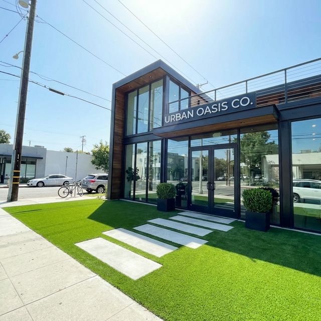 Commercial storefront with clean artificial turf