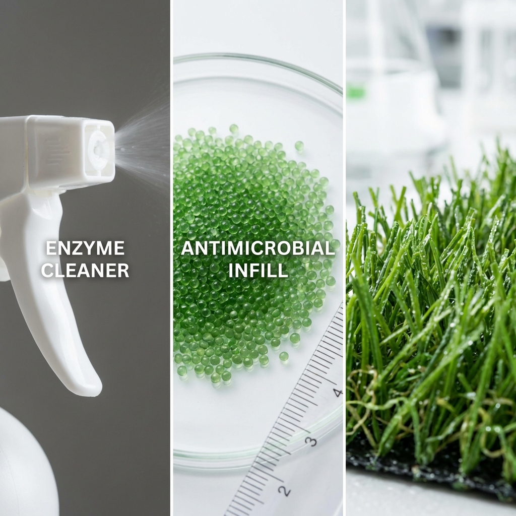 Professional turf cleaning equipment and enzyme treatment process