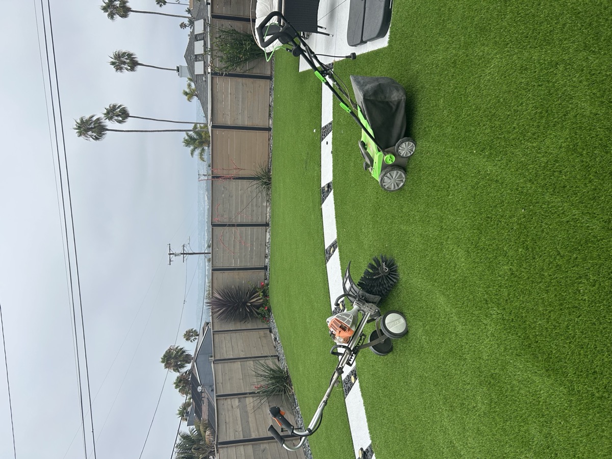 Before and after professional artificial grass cleaning in San Diego by Mr. Green Turf Clean