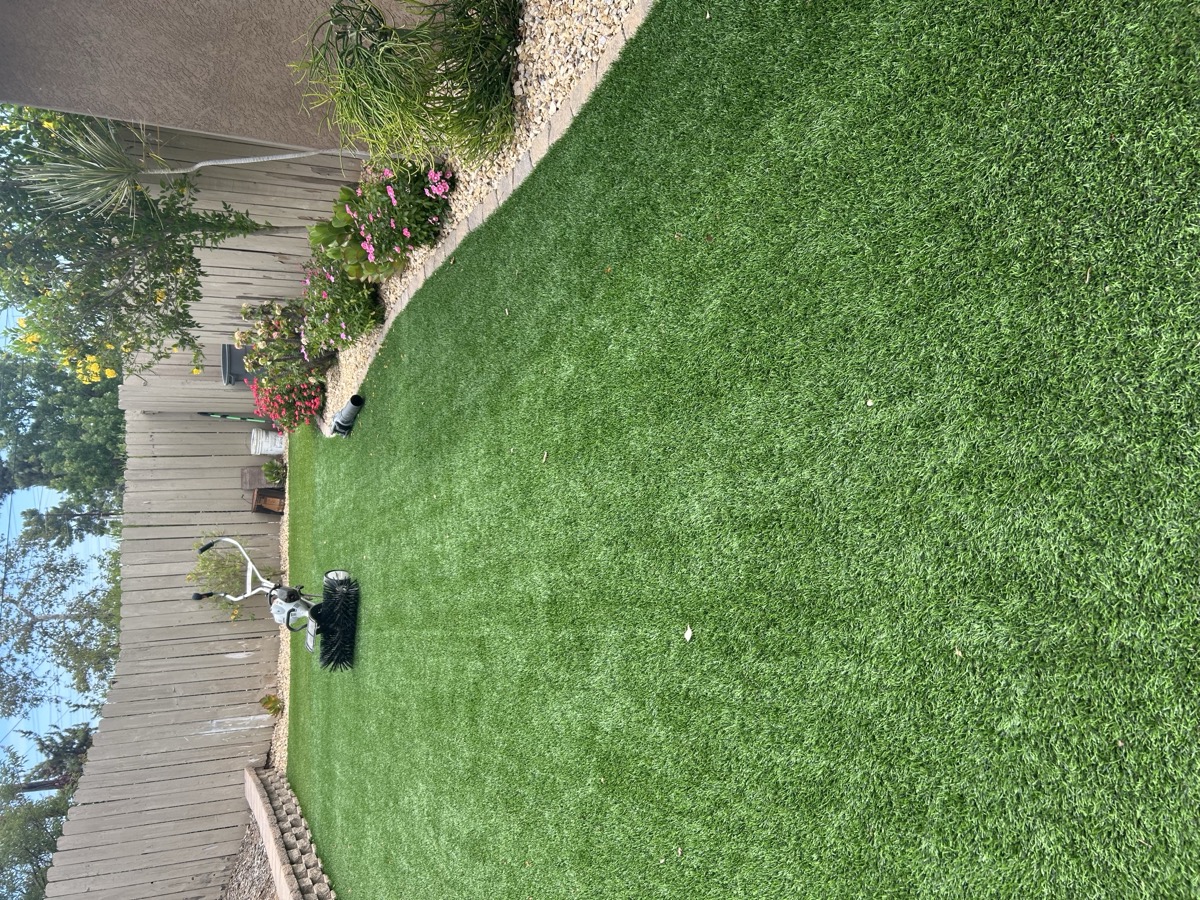 artificial turf cleaning in a Poway HOA backyard by Mr Green Turf Clean